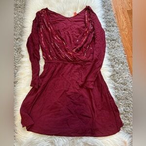 Burgundy Dress with Sequin Detail